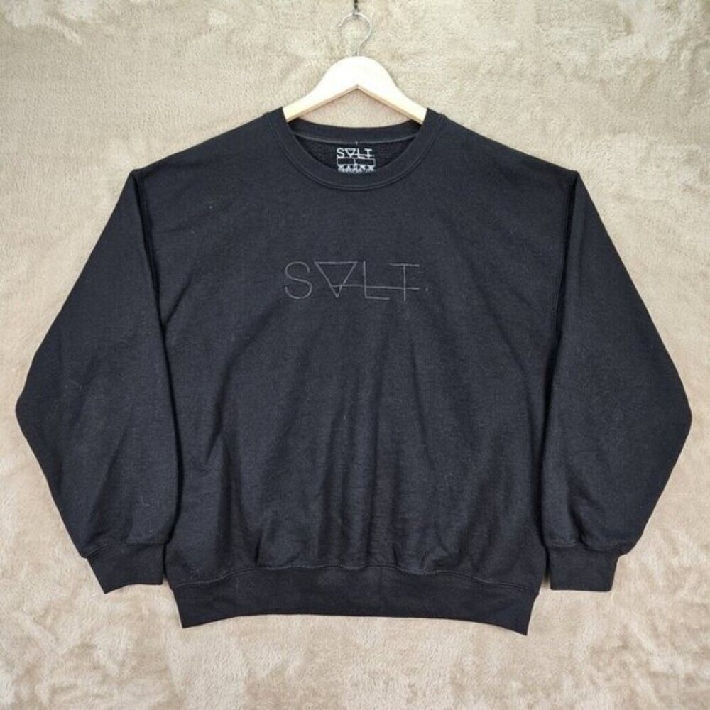 SALT After Party Sweater Cozy Black Pullover Embroidered Spell Out Logo Unisex - Picture 4 of 13